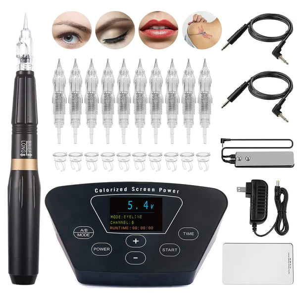 Permanent Makeup Machine Kit Eyebrow Lip Eyeliner Pen With Digital Power Supply
