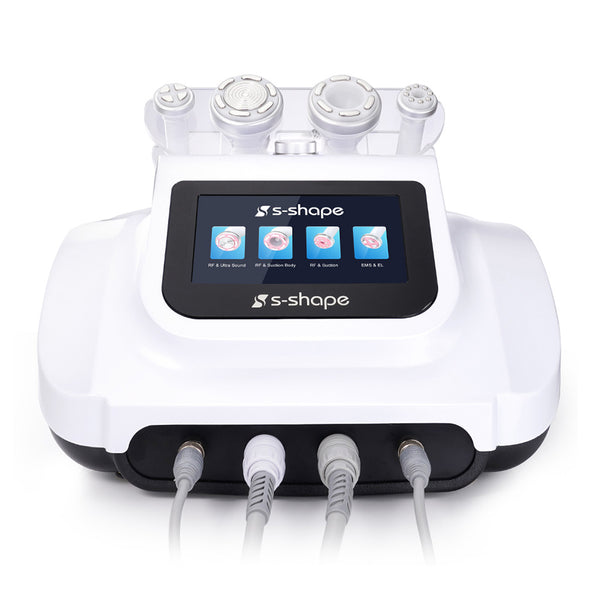 Front view of 30K S Shape cavitation machine showing touchscreen display and handle ports