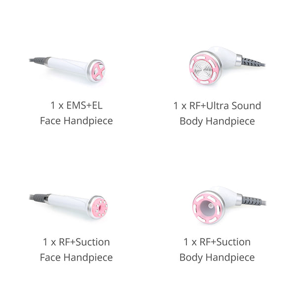Four handles of 30K S Shape machine: cavitation RF, vacuum RF body, vacuum RF facial, EMS EL