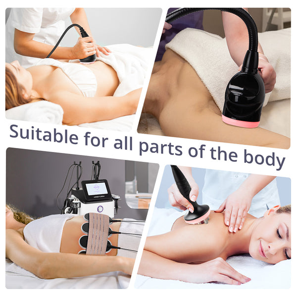 Collage of people receiving a form of therapy or treatment using a handheld device on various parts of their body.