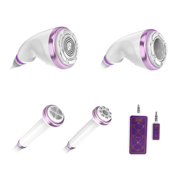 White and purple electronic device with attachments on a white background