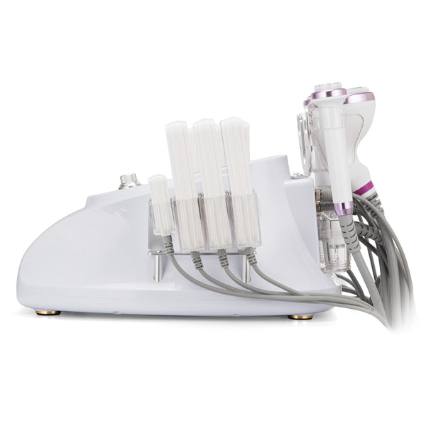 White electronic device with multiple attachments on a white background