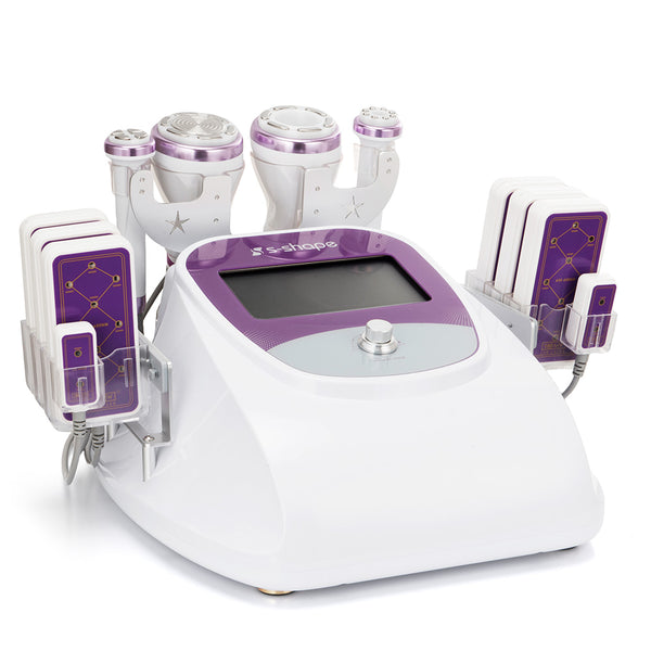 White and purple electronic device with attachments on a white background