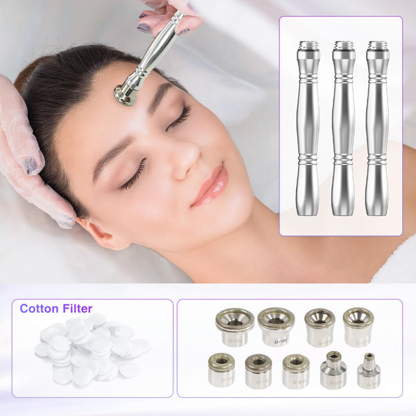 Diamond Microdermabrasion Tips Replacements, 3 Wands 9Pcs Dermabrasion Tips Replacement with 50pcs Cotton Filter for Diamond Dermabrasion Peeling, Facial Skin Care