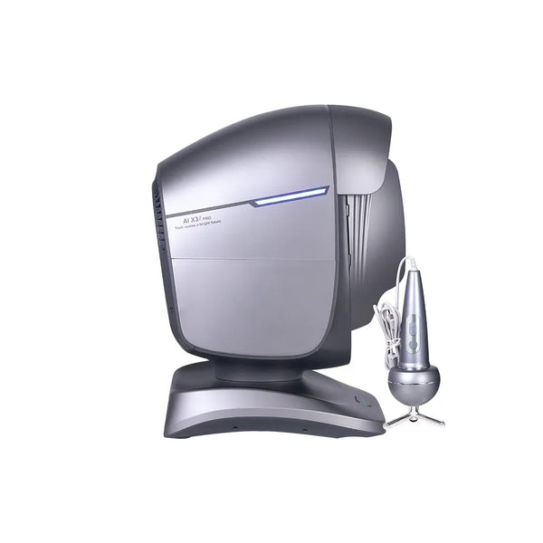 An AI Skin Analyzer with a matching handheld probe, shown on a plain white background.