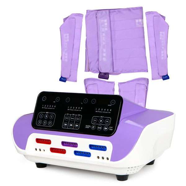 Purple and white foot massager with control panel on a white background
