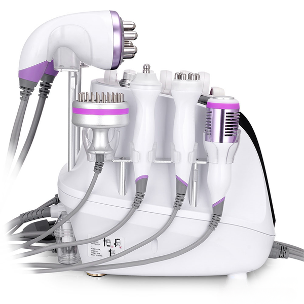 White and purple electronic device with multiple attachments on a white background