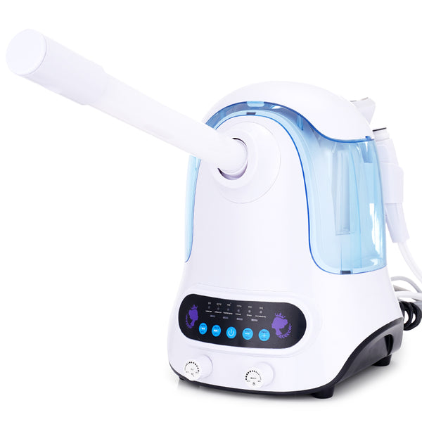 A white Hydro Dermabrasion Oxygen Spray machine with a digital control panel and blue accents, designed for skin cleaning and blackhead removal.