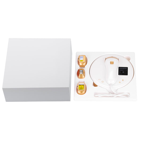 Beauty device with accessories in a box on a white background