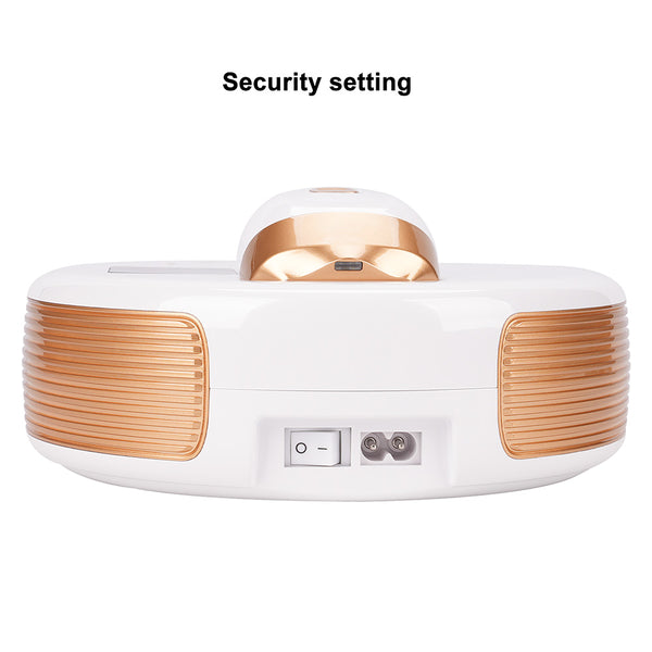 White and gold electronic device with security setting text on a white background