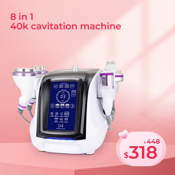 8-in-1 40k cavitation machine with digital display on a pink background