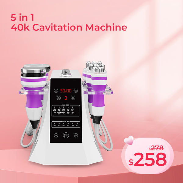 5-in-1 40k Cavitation Machine with digital display on a pink background