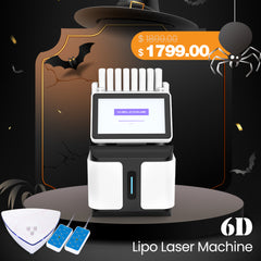 Lipo Laser Machine with Halloween-themed background featuring bats and a spider.