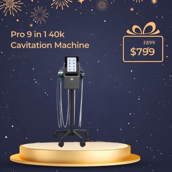 Cavitation machine on a platform with a starry night background and price display.