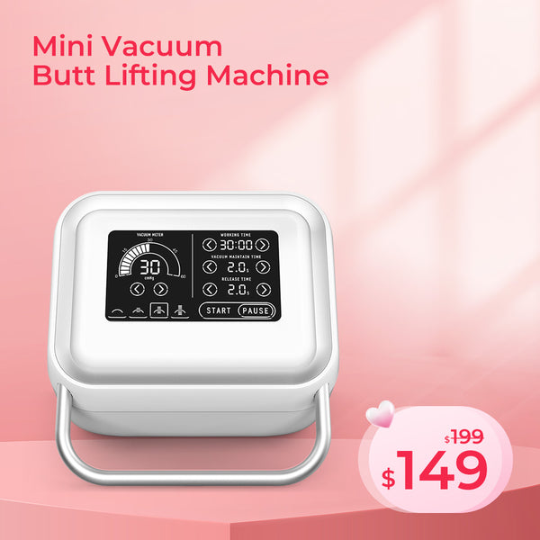Mini vacuum butt lifting machine with digital display on a pink background