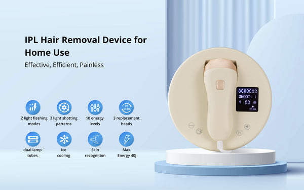 IPL Hair Removal Device With 3 Light Head 10 Energy Level 3 Mode SkinRecognition
