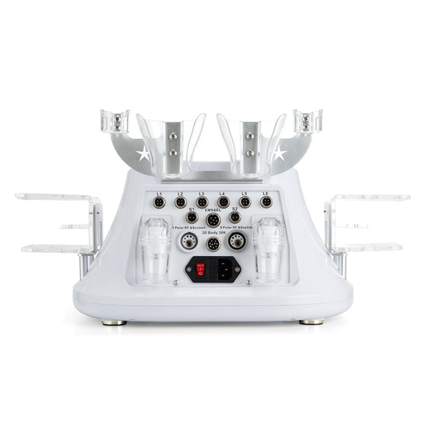 White electronic device with multiple ports and controls on a white background