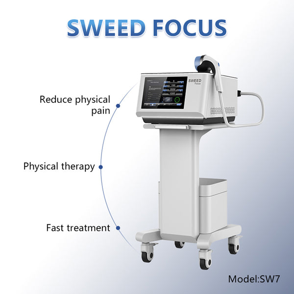 Medical device with 'SWEED FOCUS' branding on a light blue background