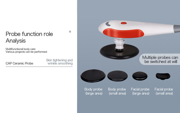 Multifunctional body care device with various probes on a gray background