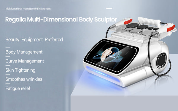 Multifunctional body sculptor with digital display on a light blue background