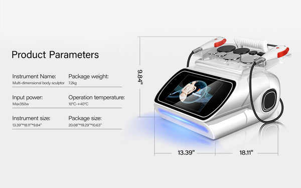 Multidimensional body sculptor with product parameters on a white background