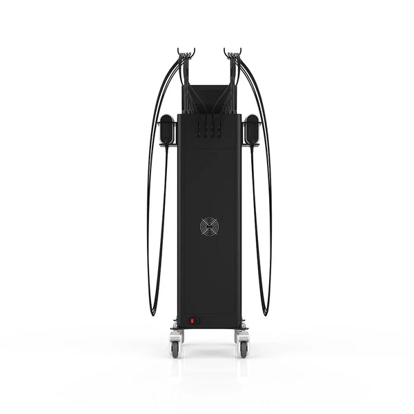 A laser lipo machine on a wheeled cart with two long curved cables and handheld attachments, shown against a plain white background.