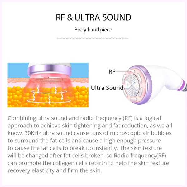 30K 6 In 1 S Shape Cavitation Machine RF&ultra sound  cavitation handle
