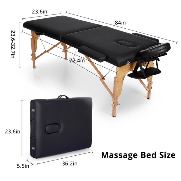 Adjustable Massage Bed 2 Sections Folding Massage Couch Portable Spa Table