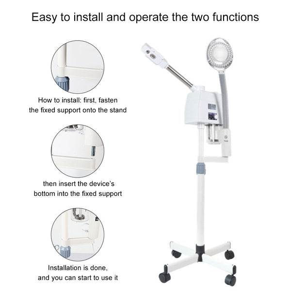 2 In 1 Pro Facial Steamer + 5x Magnifying Lamp Ozone Salon Spa Beauty Equipment