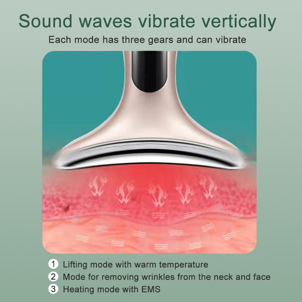 3 LED Face Neck Massager Rechargeable Vibrating Heating Facial Beauty Device