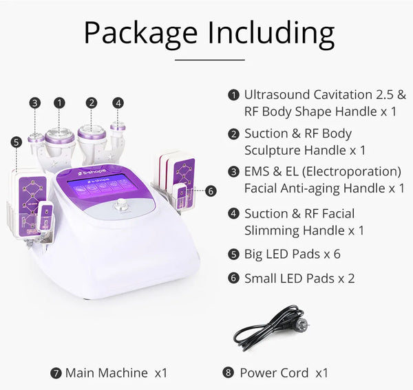pakage list of 6 In 1 S Shape Cavitation Machine