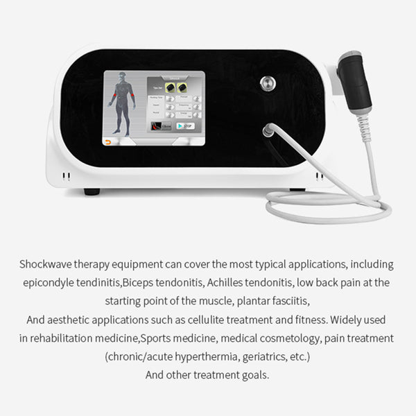 Shockwave therapy equipment with a screen displaying user interface on a white background