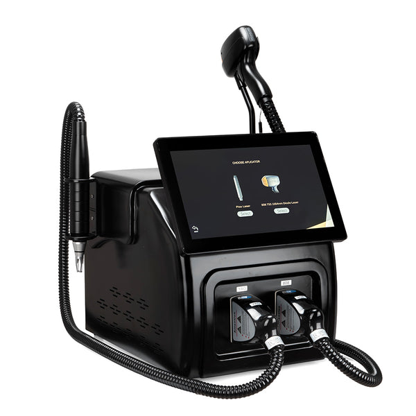 Black electronic device with a screen and multiple ports on a white background