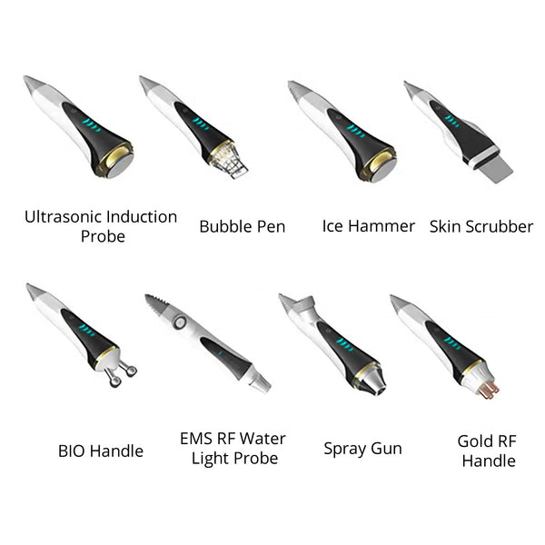 Set of medical or cosmetic tools with labels on a white background