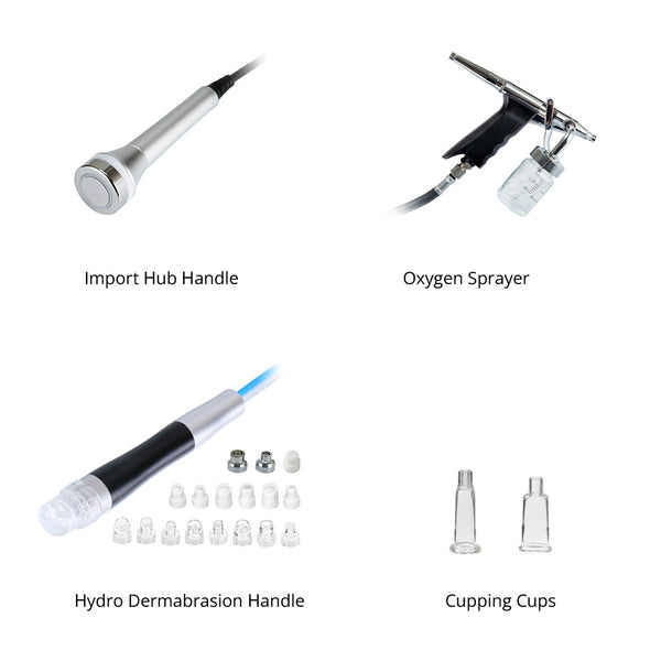8 In 1 Hydro Microdermabraion Aqua Peeling Machine with EMS Ultrasound EP Cupping Cups Oxygen Sprayer for Deep Cleansing Skin Tightening Nutrient Infusion