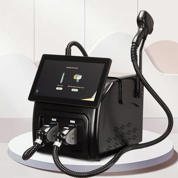 Black medical device with digital screen and multiple nozzles on a white background