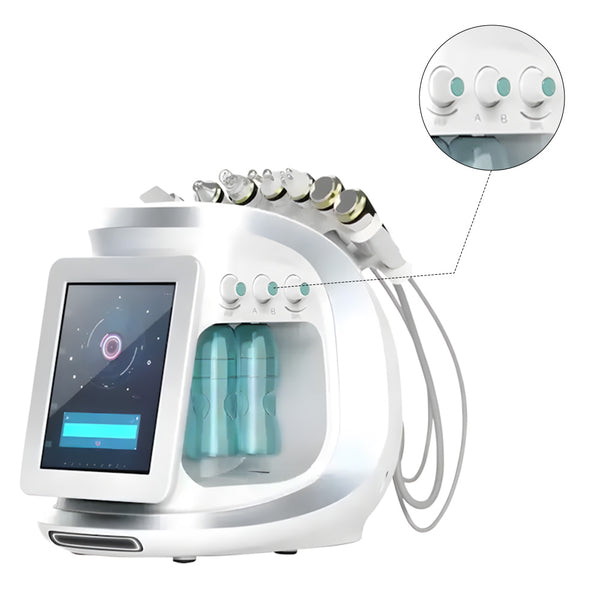 White electronic device with digital display and control buttons on a white background