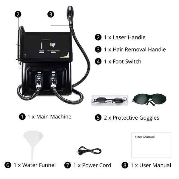 List of items included with a hair removal device on a white background