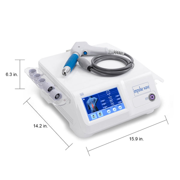 Medical device with digital display and measurement dimensions on a white background