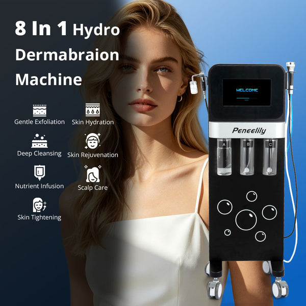 8 In 1 Hydro Microdermabraion Aqua Peeling Machine with EMS Ultrasound EP Cupping Cups Oxygen Sprayer for Deep Cleansing Skin Tightening Nutrient Infusion