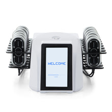White electronic device with a screen displaying 'WELCOME' on a white background