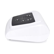 White electronic device with a black control panel on a white background