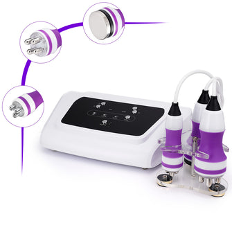 White electronic device with purple accents and attachments on a white background
