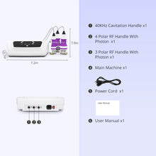 White machine with components and specifications on a white background