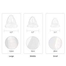 Three sizes of clear containers with measurements and volume labels on a white background