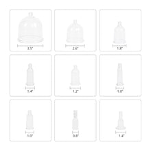 Set of white plastic bottles with measurements on a white background