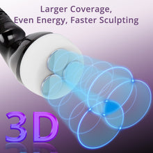 3D hair styling tool with energy lines and text on a purple background