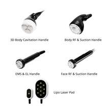 Set of medical or cosmetic device handles with labels on a white background