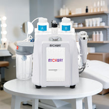MYCHWAY skincare machine on a table with shelves in the background