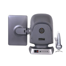 An AI Skin AnalyzerAI Skin Analyzer with an adjustable screen panel on the left and a small metallic accessory on the right, shown on a plain white background.